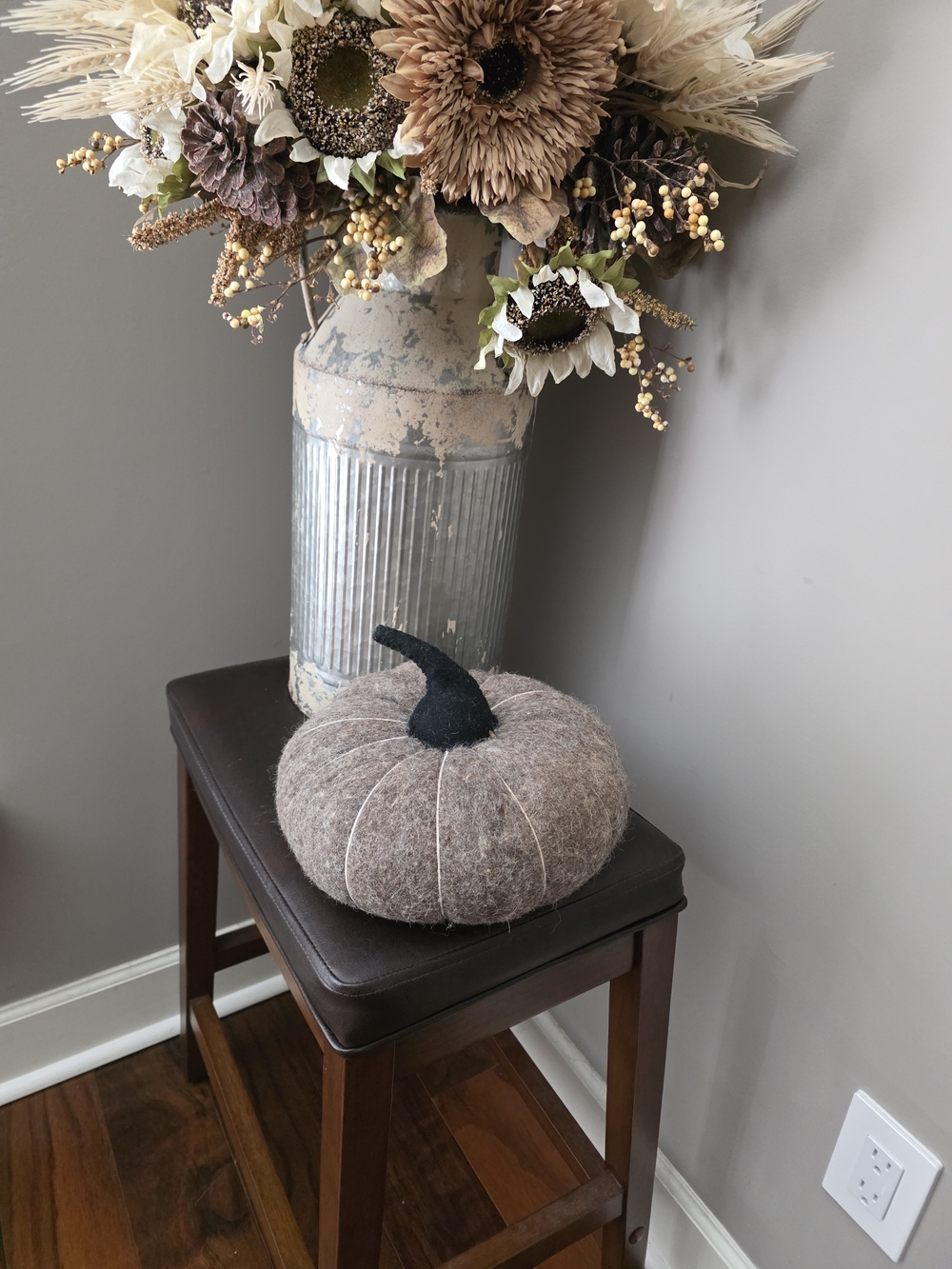 Handmade Felt Pumpkin Decor in Brown and Black - Rustic Home Accent